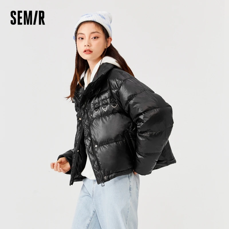 

SEMIR Down Jacket Women Stand-Up Collar White Duck Down Winter New Loose Solid Simple Style Ladies Jacket Commuter