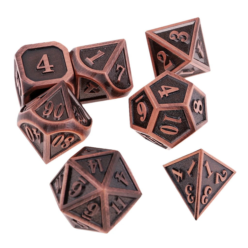 7pcs Embossed Heavy Metal Polyhedral Dice Set for D&D DnD RPG MTG Accessory Parties Board Game Dices Polyhedral Dices 