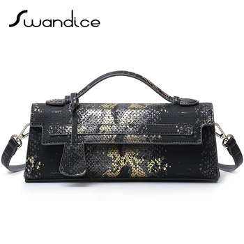 

Luxury Python Snake Ostrich Pattern Flap Small Handbags Evening Clutches Crossbody Messenger Shoulder Bags Women Female Ladies