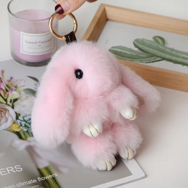 Pure Fluffy Real Rabbit Fur Pompon Bunny Keychain Trinket Women Toy Pompom Rabbit Key Ring On Bag Car Key Chain Jewelry Gift 3