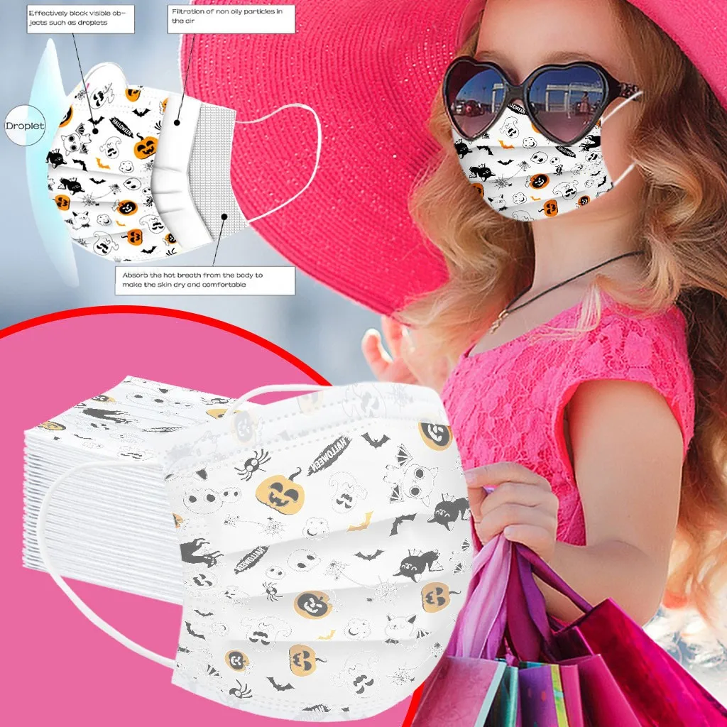 

10/20/30/40PC Children's Halloween Printing Disposable Face Mask 3 Layer Filter Hygiene Protection Kids Masks Mascarilla Masque