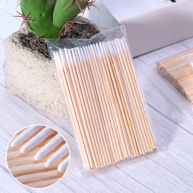 100/300Pcs Wood Cotton Swab Manicure Clean Sticks Buds Tip Wood Cotton