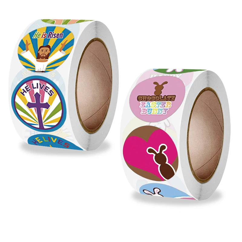 Packaging Stickers 100-500pcs Happy Easter Cute Rabbit/Egg Stickers Gift Sealing Labels For Party DIY