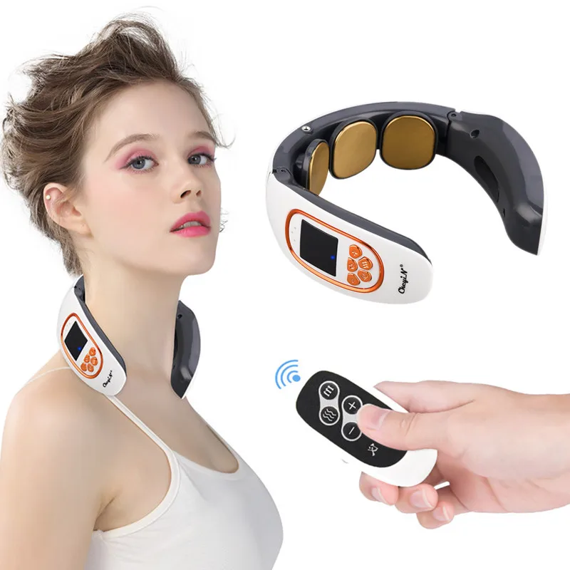 2 TENS Pads Remote Control Neck Massager Cervical Vertebra Physiotherapy Pulse Shoulder Massage Device Hot Compress Pain Relief