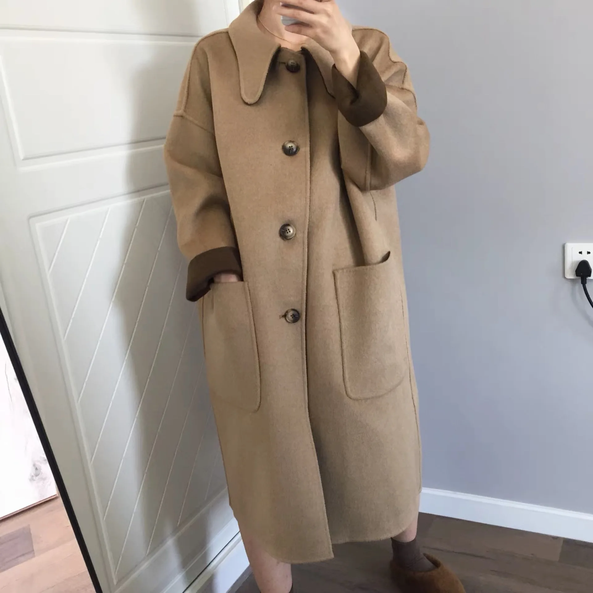 

Yu Double-Sided Double Purpose Wool Handmade Coat Women's Mid-length Korean-style 2019 Popular Double-Sided Wool Overcoat