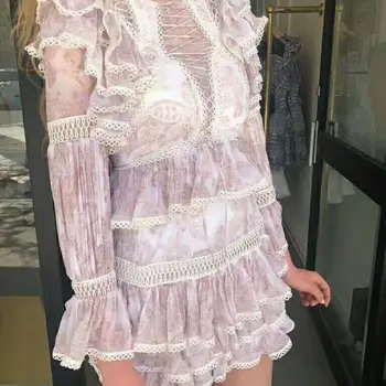 

New French Popular Fairy with Pink Layer Lotus Leaf Edge Chiffon Dress and Vacation in Summer