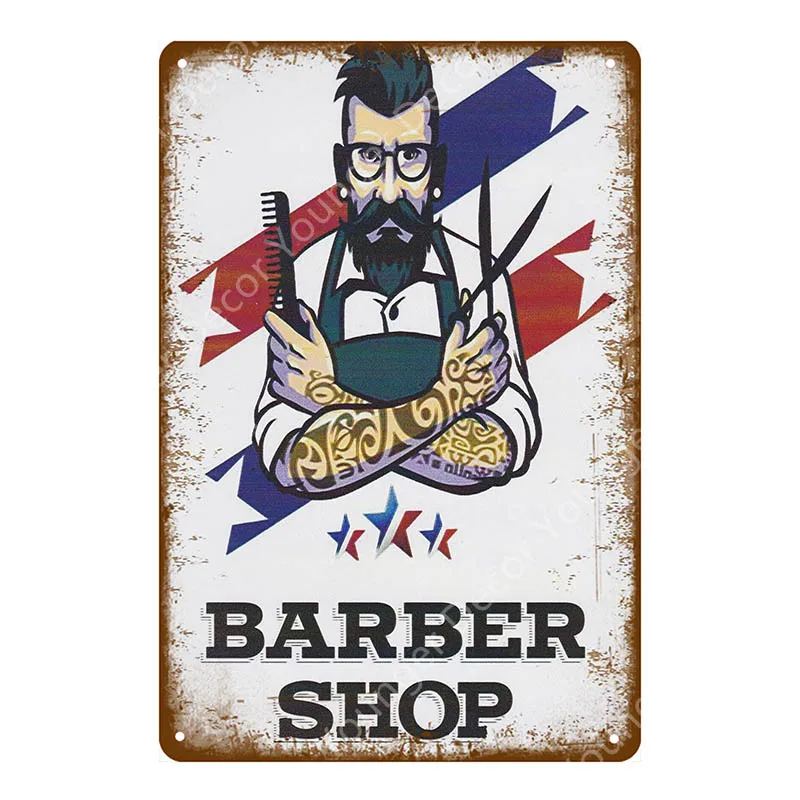 Barber Shop Metal Signs Haircuts And Shaves Advertising Decorative Board Home Wall Decor Hairdresser Gift Vintage Poster YI-165 - Цвет: YD7804BI