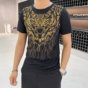

Fashion Diamond Inlaid T-shirt High Quality Summer Diamond T Shirt Men Short Sleeve Mens T-Shirt Slim Fit O-Neck Tee Shirt Homme