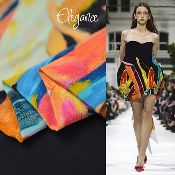 

Single side print design plant print silk cotton blended fabric similar to silk crepe,SCT699