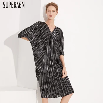 

SuperAen Pluz Size Dress Women 2020 Summer New Fashion Ladies Dress Bat Sleeve Europe Cotton Casual Women Clothing