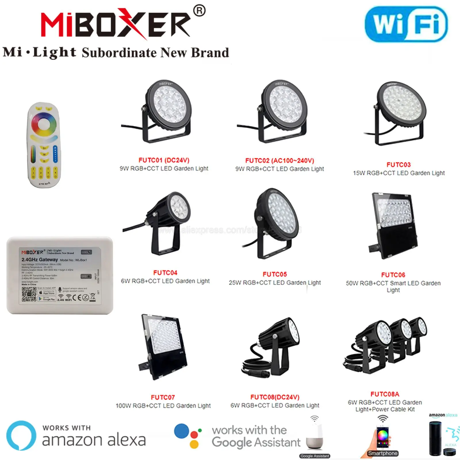 Miboxer 2.4G Smart Garden Light 6W 9W 12W 15W 18W 25W Impermeabile Rgbcct Led Lawn Lamp 2.4G Rf Remote Tuya Wifi App Controllo Vocale