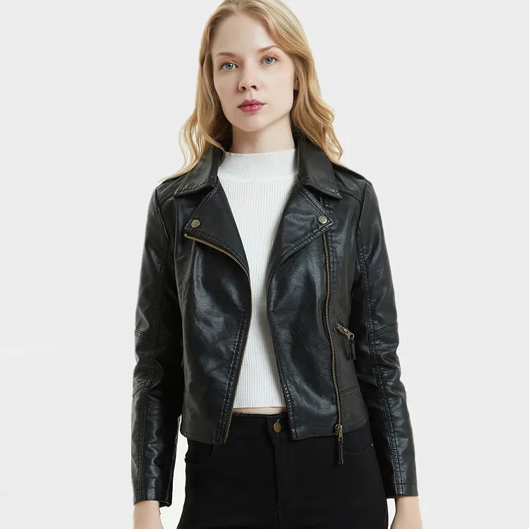 

Pu Leather Jacket Women Fashion Bright Colors Black Motorcycle Coat Short Faux Leather Biker Jacket Soft Jacket Female 5246