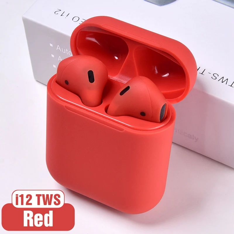 I12 tws Bluetooth Наушники Беспроводные спортивные наушники для iPhone xiaomi huawei сенсорное управление наушники объемный звук зарядный чехол - Цвет: Красный