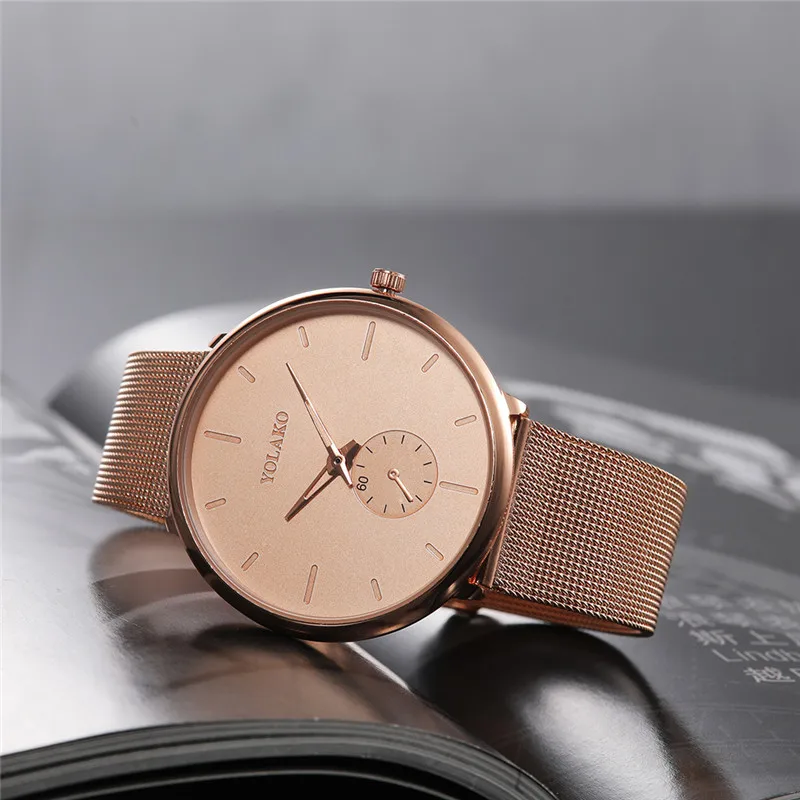 Часы мужские кварцевые YOLAKO роскошные часы из нержавеющей стали с сетчатым ремешком Мужские часы с простым зеркалом часы reloj hombre deportivo A2