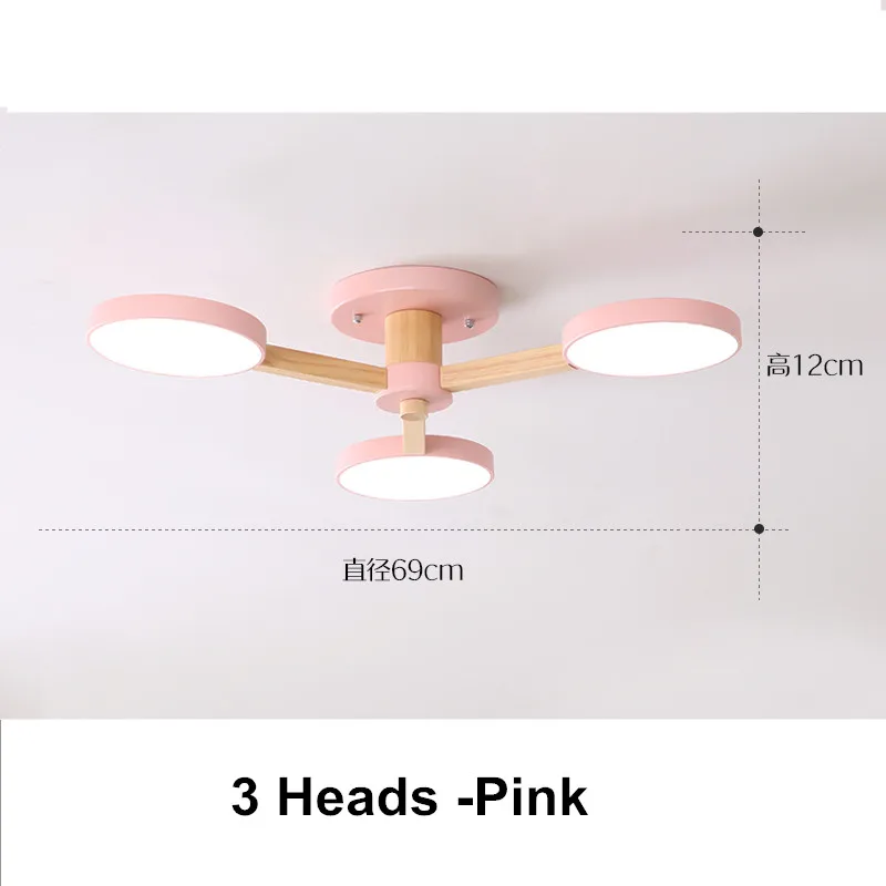 3 Heads Pink Простой деревянный светодиодный светильник в скандинавском стиле с цветным железным абажуром, потолочные люстры для столовой, детской спальни, домашняя деревянная лампа - Цвет абажура: 3 Heads Pink
