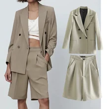 

Dave&Di England Fashion Vintage Oversize Loose Blazer Feminino Blazer Women Harem Shorts Women Bermuda Two Pieces Set Suits