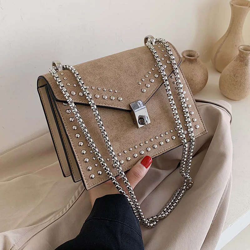  Scrub Leather Small Shoulder Messenger Bags For Women 2019 Chain Rivet Lock Crossbody Bag Female Tr - 4000224713719