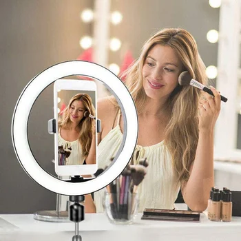 

Makeup self-timer LED ring light USB dimmable live broadcast photography photography three color temperature belt tripod