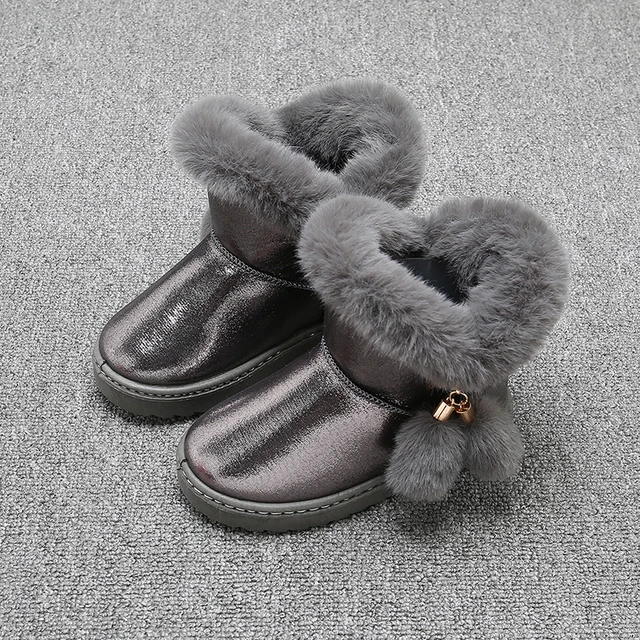 Botas de nieve para niños y niñas, botas impermeables de algodón para niños, suela gruesa de goma antideslizante, Color sólido, Bola de piel, SSJ041 Botas de nieve para niños y niñas, botas impermeables de algodón para niños, suela gruesa de goma antideslizante, Color sólido, Bola de piel, SSJ041
