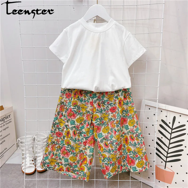 Teenster Girls Ruffle Outfits Summer Fashion Off The Shoudler Letter Top&cartoon Skirt Korean Clothes Little Kids Clothing Set clothes embroidery set