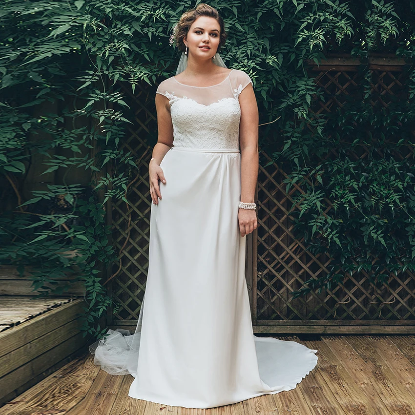 Дешевые размера плюс Vestido De Noiva шифон Свадебные платья с коротким рукавом Совок