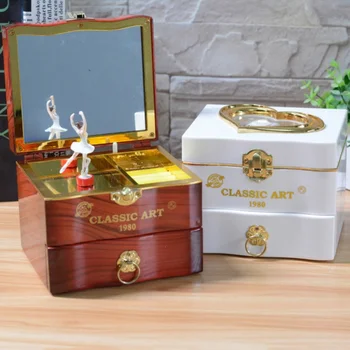 

Classic Rotating Dancer Ballerina Piano Music Boxes Clockwork Plastic Jewelry Boxes Girls Hand Crank Music Mechanism