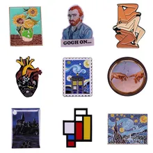 

Excellent Quality Artist Van Gogh Painting Art Badge Self-portrait Starry Night Sunflower Heart Brooches Enamel Pins Collection