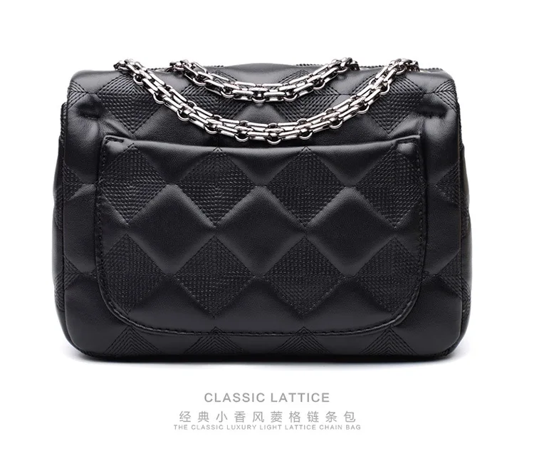 Classic Black Lattice Handbags Womens Bags Luxury Diamond Quilted Lambskin Leather Shoulder Bags Single Chain Crossbody Flap Bag (11)