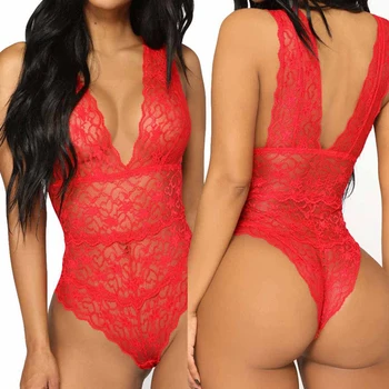 

Sale Women Babydoll Sexy One Piece Pajamas Lingerie Hollow Lace Bodysuit Nightwear