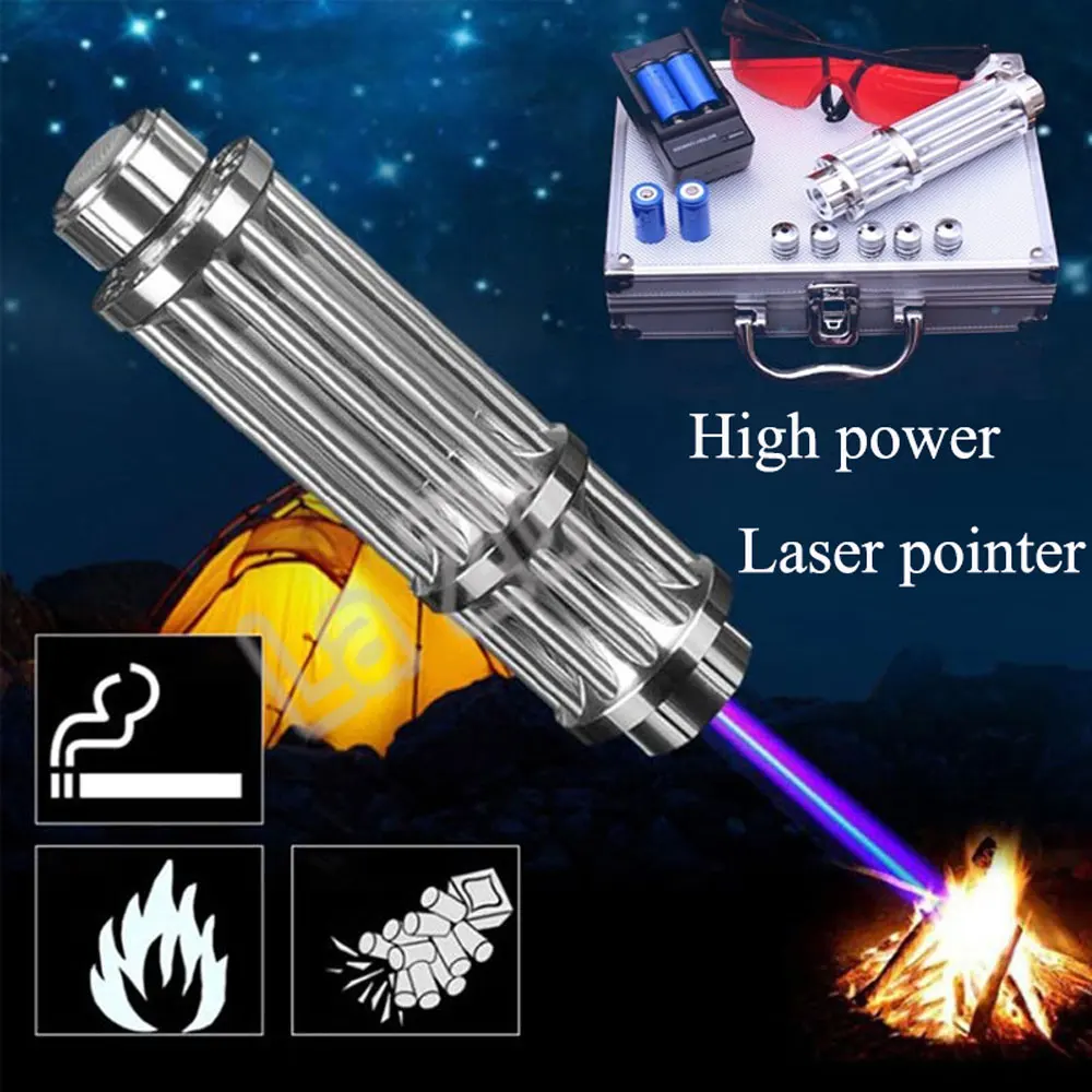 High Power Blue Laser Flashlight 450nm 10000m Focus Burning  battery  Charger 