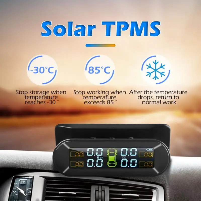 T05 автомобиль TPMS солнечная+ usb зарядка Авто контроль давления в шинах сигнализация температуры с 4 датчиками