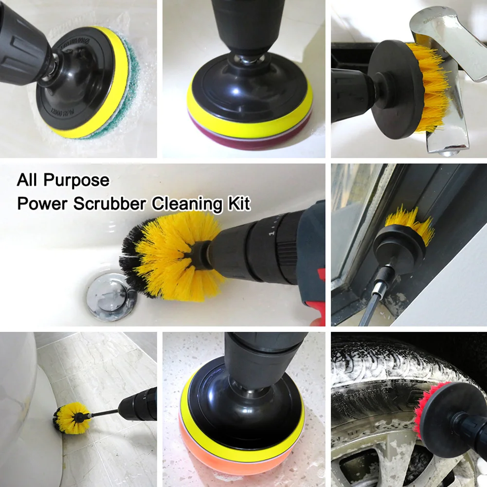 14 Pcs Electric Hexagonal Drill Floor Bathroom Nylon Carpet Multifunction Sponge Cleaning Brushes Sets Attachments Glass Car
