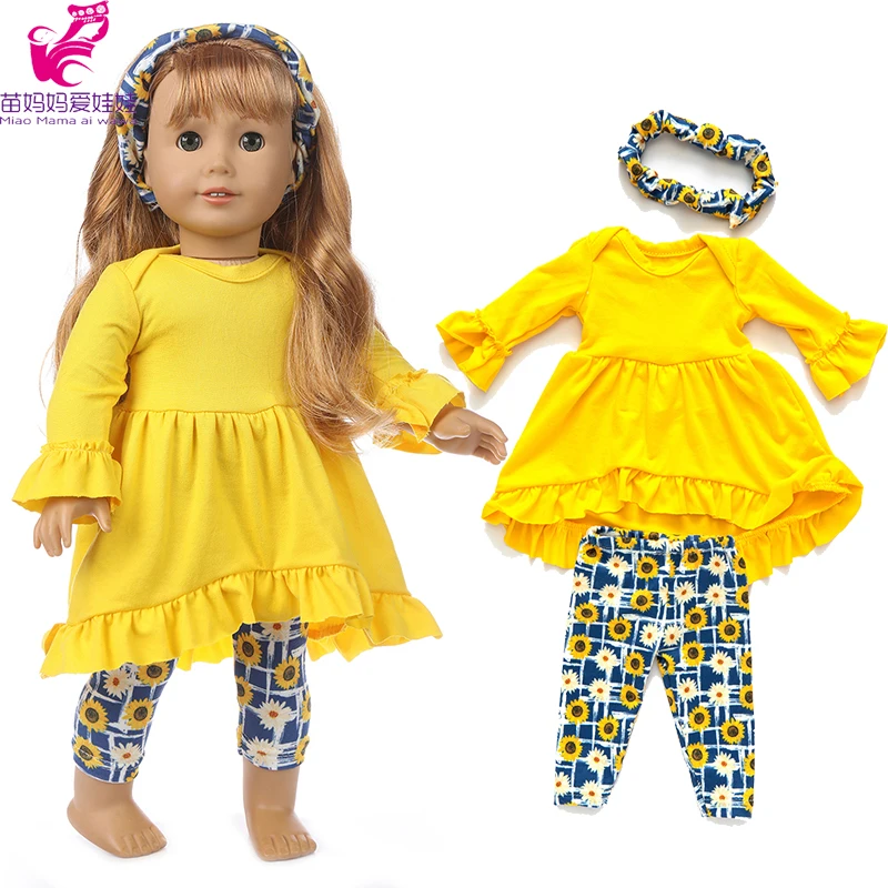 

43cm Baby new born Doll yellow Dress with hair band 18 Inch American generation girl Doll clothes