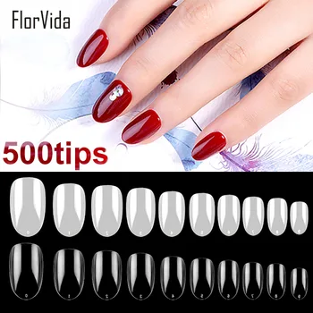 

Florvida 500pcs Set Fake Nails Short Acrylic False Nail Art Tips Natural Clear Design for Nails Manicure Kit