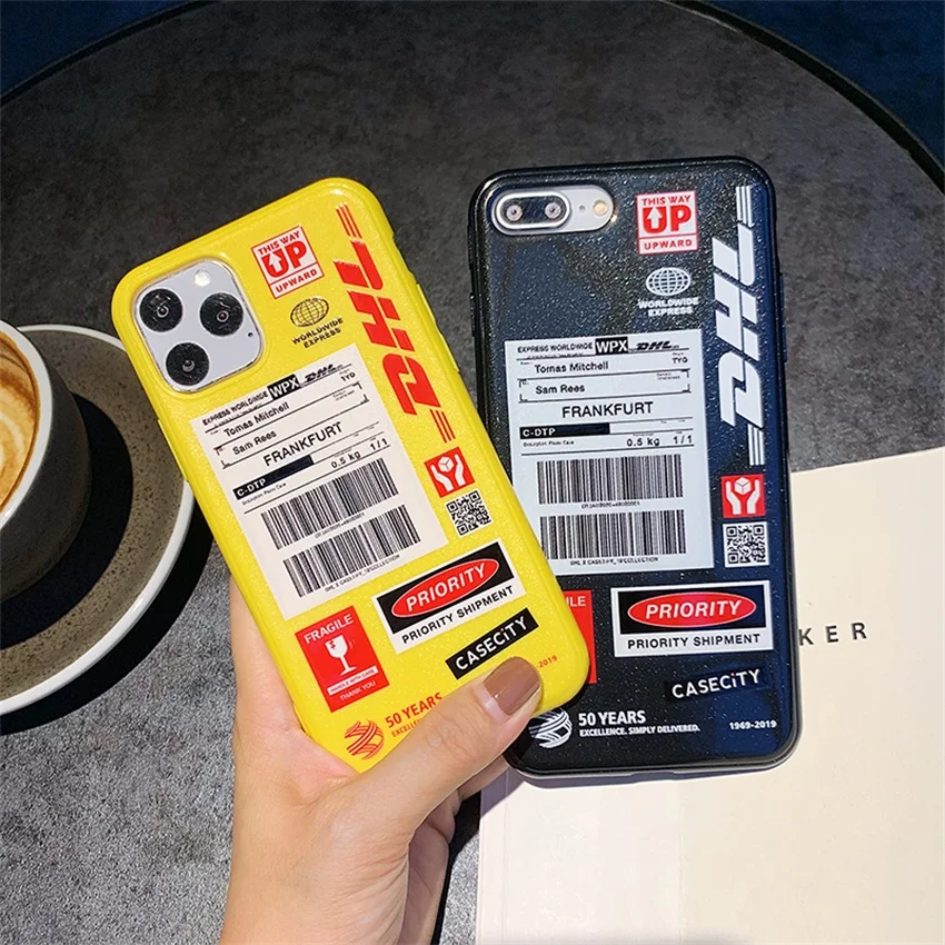 Забавный INS Dhl Bar Label мобильный чехол для телефона, чехол для Apple iPhone 11 11PRO MAX 6 7 8 plus, блестящий ТПУ глянцевый рельефный чехол-накладка