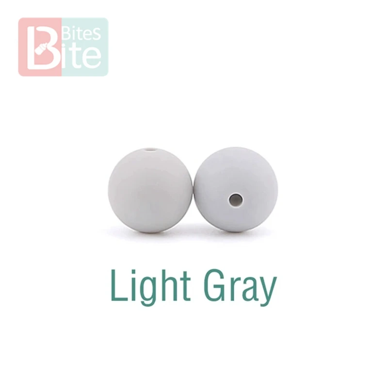 Light Gray Укусы 15 мм 10 шт. силиконовые бусины пищевого качества силиконовые детские товары для прорезывания зубов жевательные соска, зажимы для цепи бусины Детские игрушки для прорезывания зубов - Color: Light Gray