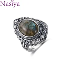 Nasiya-anillos de labradorita Natural ovalados Vintage para mujer, joyería de plata de ley 925, anillo para dedo, anillos de piedras preciosas, regalo de fiesta