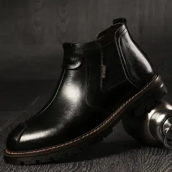 

LIMEIKE Autumn Early Winter Shoes Men Boots Leather Chelsea Boots Thick Sole Men Brand Winter Footwear Male Ankle Boots