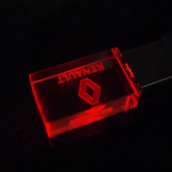 

Hot Sale Wedding Gift Crystal LED Pendrive for Renault Car Logo 8G 16GB USB 2.0 Flash Drive 32GB 64GB 128GB Memory Stick U Disk