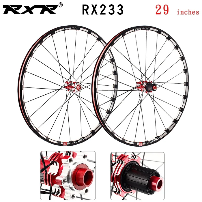 RXR колеса для горного велосипеда, внедорожные, MTB, углеродные, 26 27,5, 29 дюймов, RX233, дисковый тормоз, 5 подшипников, 7-11 S, через ось/QR, колеса для велосипеда - Цвет: 29 Red 100x142mm