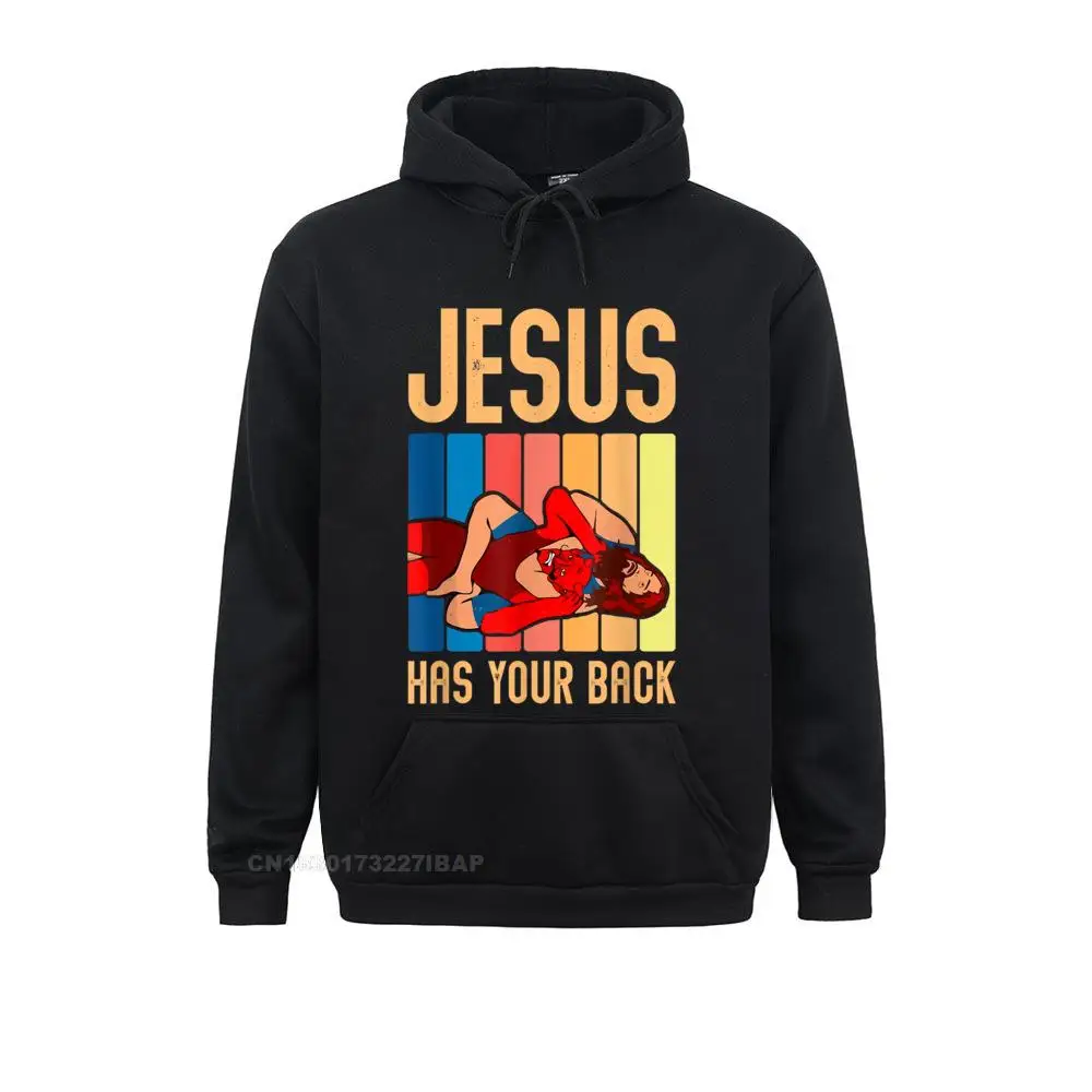 Jesus Has Your Back Divertente Vintage Lottatore Wrestling Graphic Uomo Felpe Felpe Con Cappuccio Manica Lunga Sportswears Vintage