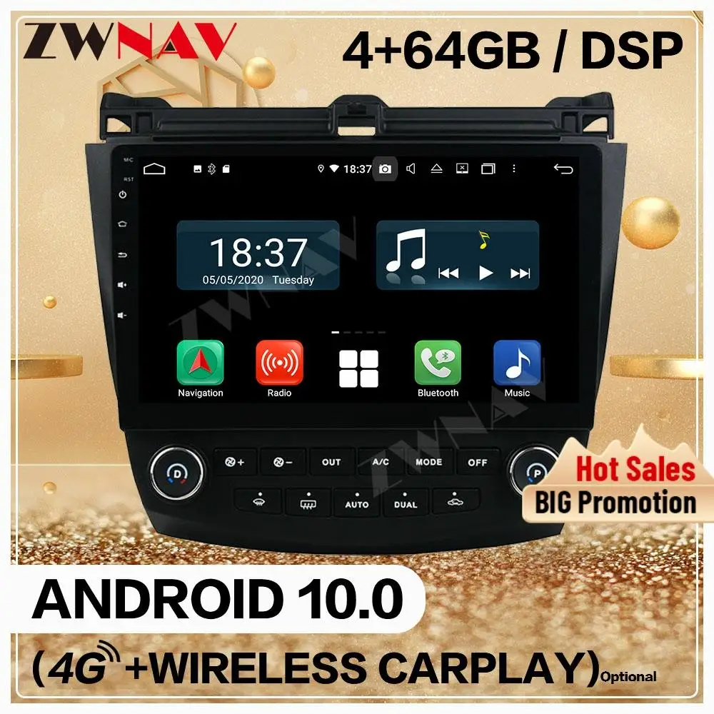4 + 128 Carplay 2 Din для Honda Accord 7 2003 2004-2015 2016 2007 Android экран плеер аудио радио GPS Navi головное