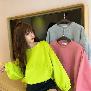 

Winter New Women's 2020 Solid Color Fleece Short Hoodies With Drawstring Crew Neck Jacket