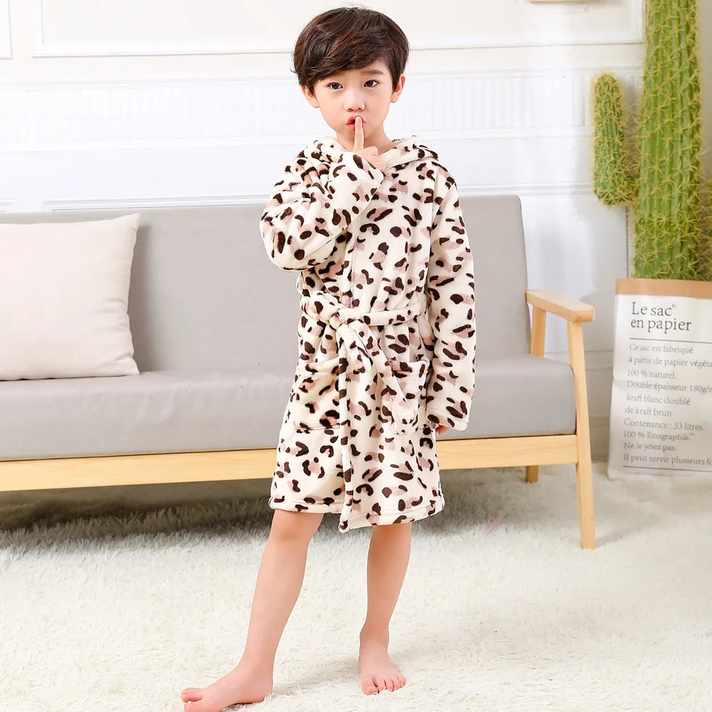 Детское полотенце; банный халат для малышей плотный теплый фланелевый Халат с принтом для мальчиков и девочек; ночной халат; Пижама; Ночная рубашка детская одежда для сна с поясом