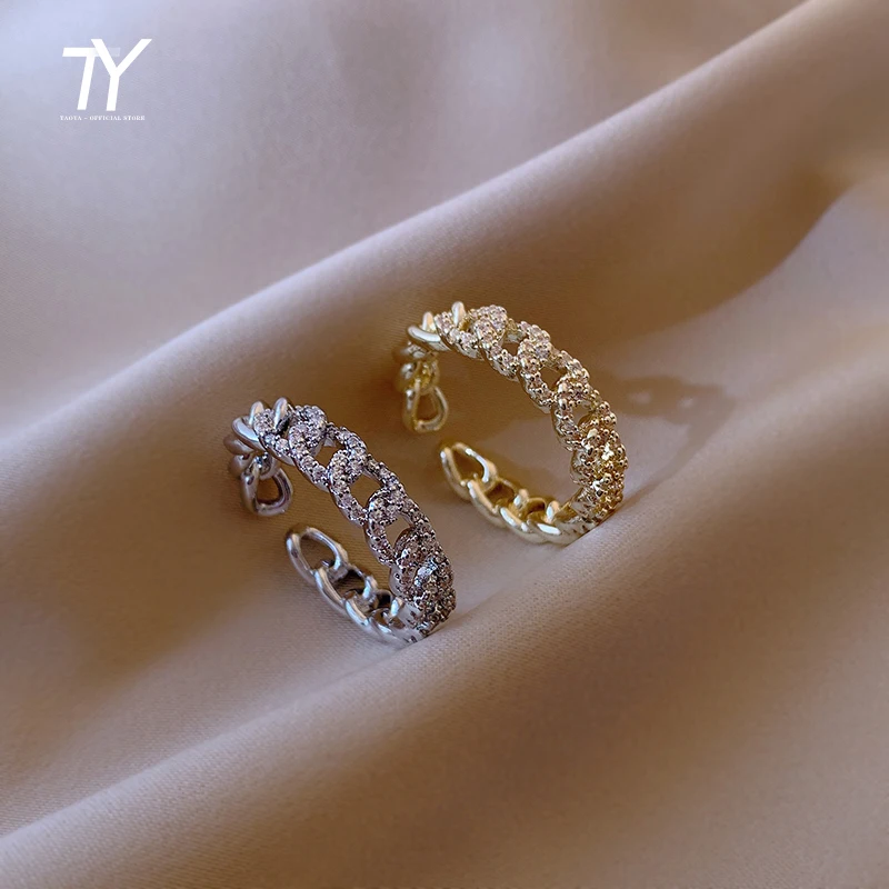 2020 New Luxury Zircon Twist Design Gold Silvery Open Ring For Woman Fashion Korean Jewelry