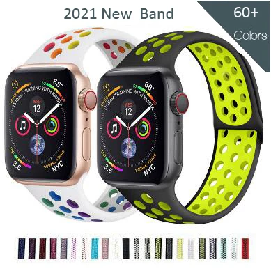 Correa de goma para deporte para Apple Watch 6, SE 5, 4, 3, 42MM, 44MM, 40MM y 38MM, correa de silicona para iWatch, accesorios de reloj de pulsera
