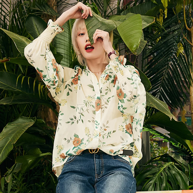 Skup Samstree Floral Print Boho szyfonowa bluzka damska odzież 2019 jesień z długim rękawem biurowa, damska popy i bluzki