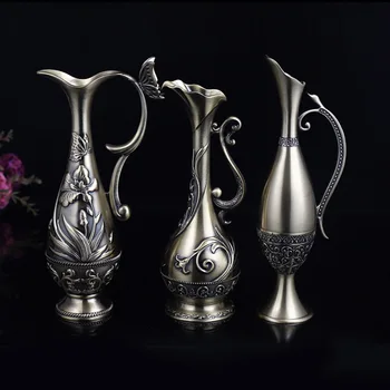 

European Style Retro Bronze Vase Household Living Room Desktop Ornament Flower Arrangement Vase Tabletop Art Craft Creative Gift