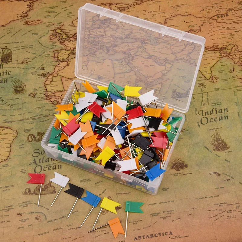 100pcs Mixed Color Flag Push Pins Nail Thumb Tack Map Drawing Pin Stationery For Home Office School Supplies | Дом и сад