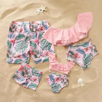 

Bikini Shoulder Ruffled Swimsuit Print Split Parent-child Mother-Swimsuit Men's Boy Family Swimsuit